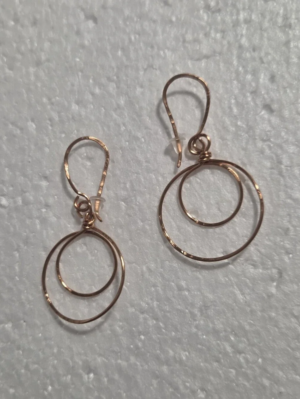 Handcrafted Delicate Double Hoop Drop Earrings - Copper